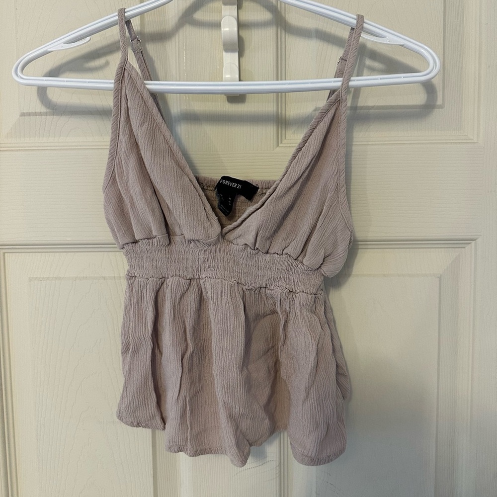 Forever 21 Beige V-Neck Peplum Cropped Tank Top